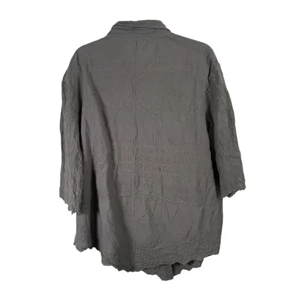 Solitaire Floral Embroidered Button Up Blouse Green Boho Womens Plus 2x - Picture 8 of 8